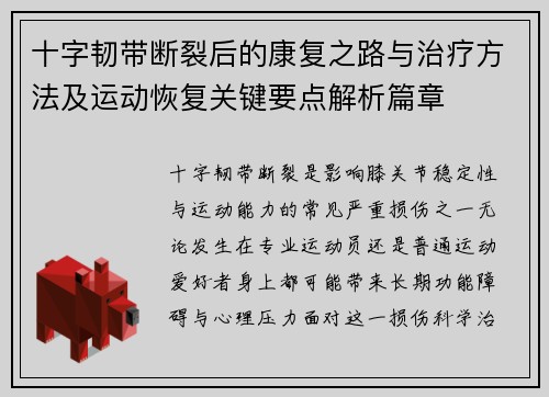十字韧带断裂后的康复之路与治疗方法及运动恢复关键要点解析篇章